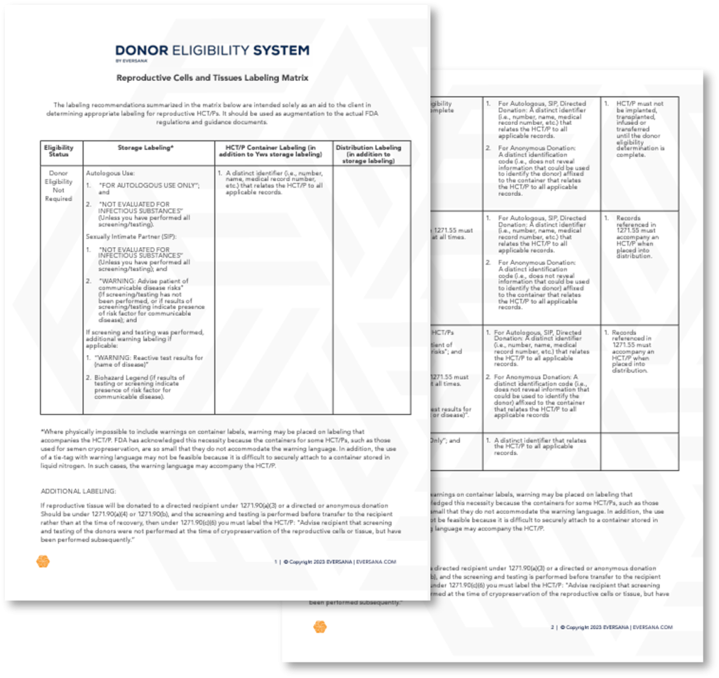 Donor Eligibility System Labeling Matrix